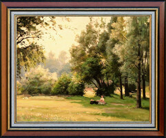 Keleti Péter: Pihenők - kerettel 52x62 cm - alkotás: 40x50cm - száma: 168/633