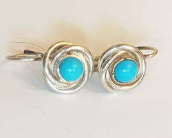 Magyar Vintage Ezüst Fülbevaló Türkizkék Kő Pénzverde 1937-1966