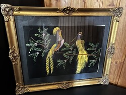 Antikolt arany blondel keretes madaras kép – Chinoiserie stílus