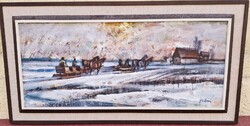 Fodor József (1935-2007) Vásározók,Képcsarnokos Festmény