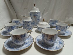 Cseh Pirkenhammer Flow Blue finom porcelán teás készlet, kék inda mintás díszítéssel - 6 személyes