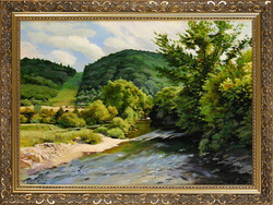 Keleti Péter: Folyópart - kerettel 62x82 cm - alkotás: 50x70cm - száma: T23/779