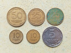 Ukrajna 6 db Különböző Érme 5 10 25 50 Kopejka Kopijok 1992-2003
