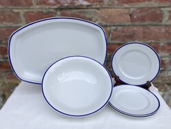 Zsolnay kék - arany szegélyes - csíkos porcelán tányér szett