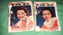 1934. Lola Stein : 10 év I.-II. színes regénytár 328 -329. szám ponyva könyv a képek szerint
