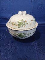 Hollóházi porcelán. Erika-mintás, nagyméretű bonbonier.