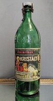 KRISTÁLY csatos üveg - Szent Lukács Fürdő - 1920-40 - eredeti címkés