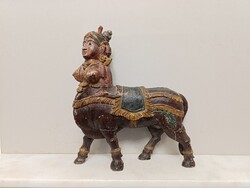Antik India hindu Kamadhenu festett faragott fa indiai szobor 339 6666