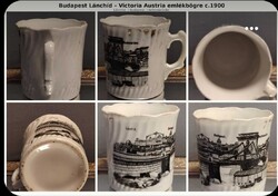 Antik Victoria Austria porcelán emlékbögre – Budapest Lánchíd / Kettenbrücke, századforduló 1900 kör