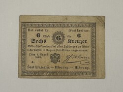 6 Kreuzer / Krajcár 1849 - Almásy bankó (Budán adták ki) - VF tartás