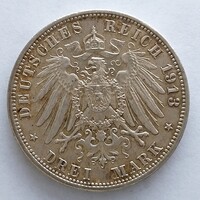 1913 E. Német Birodalom Ezüst 3 Márka (16.)