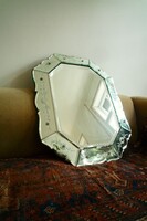 Csodálatos antik art deco szögletes fózolt metszett velencei csiszolt fali tükör