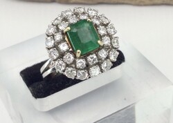 Smaragd Brillekkel platina.arany gyűrű.