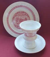 Heinrich Rüdesheim német porcelán látképes reggeliző szett csésze csészealj kistányér tányér