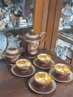 Alt Wien Karlsbad Stilmalerei K.M.K,Jelenetes Aranyozott Mokkás Porcelán Készlet,Szett.