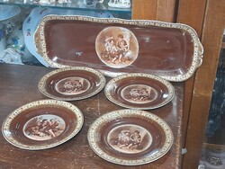 Alt Wien Karlsbad Stilmalerei K.M.K,Jelenetes Aranyozott Szendvicses Porcelán Készlet,Szett.