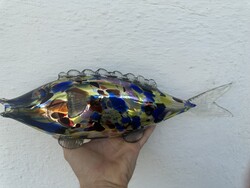 Eladó nagyméretű,42cmx13cm kézzel készült üveg hal figura (muránói stílus)