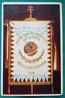 Üdvözlő képeslap,  "1930 Magyar Nemzeti Szövetség Női Osztálya, Nők Világszövetsége" - Zászló, címer