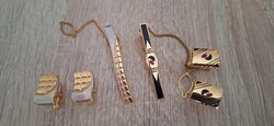 Gold-plated tie bar and cufflinks