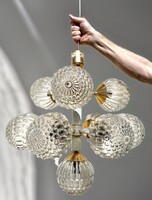 Retro Mid century csillár buborékos fújt üvegekkel sputnik mennyezeti lámpa fehér arany