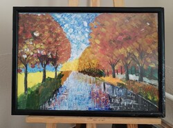 Impresszionista festmény Afremov után 60x44 cm kerettel, kopottas keret
