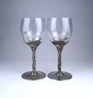 2A029 Szőlőtőke mintás fémtalpú boros pohár pár