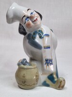 Ritka Polonne szovjet porcelán bohóc szakács cicával figura hibátlan állapotban 12,5 cm. magas