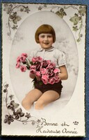 Régi fotó  képeslap  Újévre -  kislány rózsával   1943