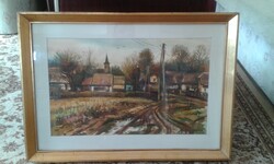 Bóka Dezső: Gerézdpuszta – Eredeti, jelzett akvarell (1984/86)