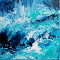 "Waves" 80x80cm Püspök Anita festmény, kortárs modern alkotás Giclée print
