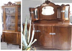 100 éves  neobarokk vitrin + nagy tálalószekrény.