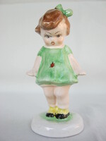 Bodrogkeresztúri kerámia zöld ruhás katicás kislány