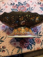 Dúsan aranyozott csodás kínai vagy japán festett porcelán kínáló tál, talpas.