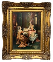 Cesare Auguste Detti "Az éneklő lecke" rokokó klasszikus olaj festmény átdolgozás
