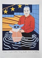 DrMáriás - Orbán megkereszteli Baby Yodát 42 x 30 cm computer print, merített papír