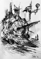 Disztópia art by Konrad Biro. A4 tus festmény. Alacsony induló árral! Egy hét-egy esély!