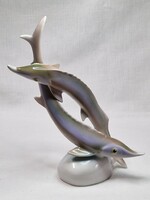 Régi Hollóházi nagy méretű halak vagy viza pár porcelán figura hibátlan állapotban 23 cm. magas