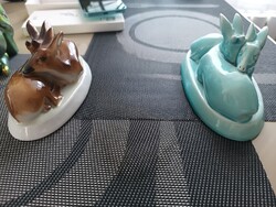 Zsolnay porcelán őzek 1 alapmázas+1festett