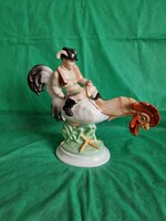 Óriás méretű Herendi Kakas Marci, Lux Elek tervezte porcelán szobor