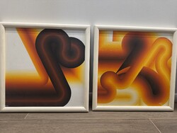 2 db op-art absztrakt kép – Monika Frank stílus, retro modern páros