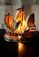Hajó alakú porcelán lámpa, hangulatlámpa, lüsztermázas
