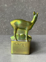 Zsolnay kerámia, eozin mázas őz, hibátlan Sinkó. Kiváló égetés.