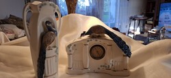 Majolika porcelán  vaza es aszrali óra együtt