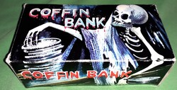 RETRO vicces óraműves HALLOWEEN -HORROR - CSONTVÁZ - KOPORSÓ persely dobozával a képek szerint