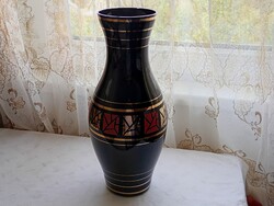 SFX - Üveg váza Ø19x40cm mély rubinvörös aranyozott VEB Kunst-Glas Wasungen 1960- retro nagy méret