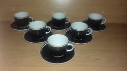 Exkluzív Hollóházi porcelán aranyperemes fekete mokkás, kávés csésze 6 személyes