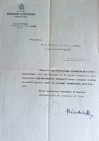Zsindely Ferenc miniszteri értesítés, postafőfelügyelői kinevezés, 1943 Budapest.