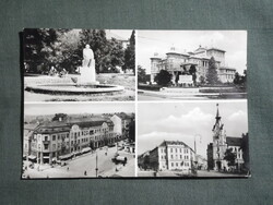 Képeslap,Kaposvár Rippl Rónai szobor,színház,Korona hotel,Kossuth tér látkép,részlet, 1959-