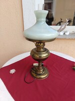 Réz asztali lámpa,üveg burával és cilinderrel,,57 cm,,magas..