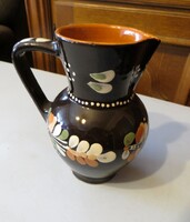 Régi Sárospataki virágos kerámia kancsó 18 cm magas